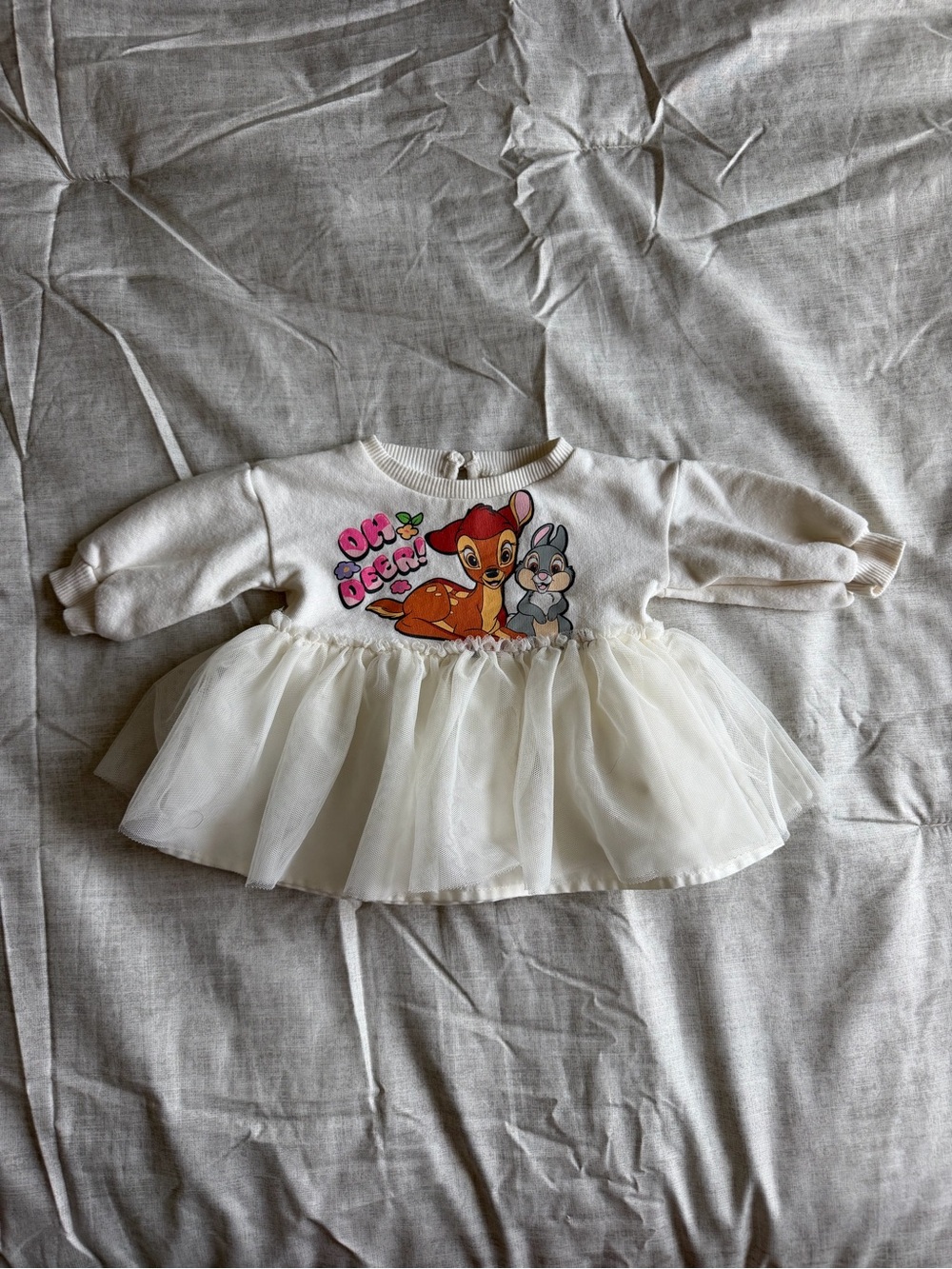 Disney Baby White "Oh Deer!" Bambi Long Sleeve Dress (0-3M)